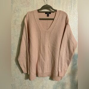 Chaps Women's Blush With Silver Sparkly Threads, V-Neck Sweater, Sz Lg